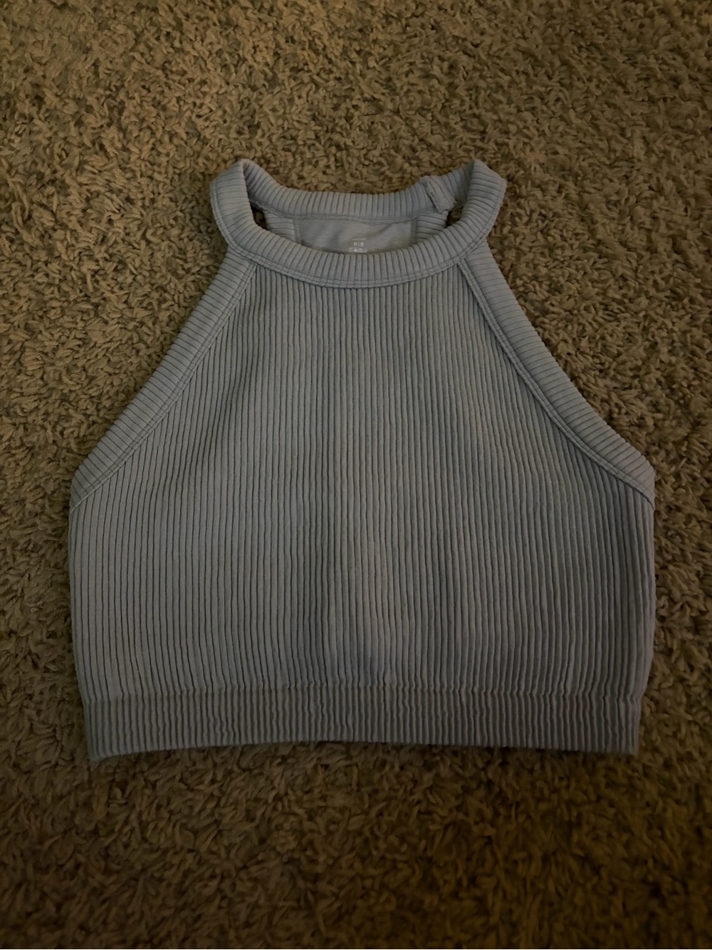 Ribbed Halter Crop Top - Light Gray